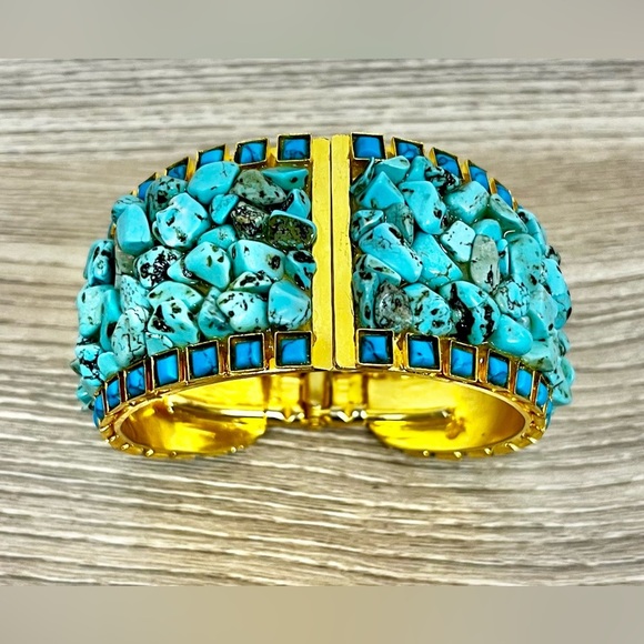 Sorrelli Santorini Turquoise and Gold Chunky Cuff Bracelet - Picture 1 of 7